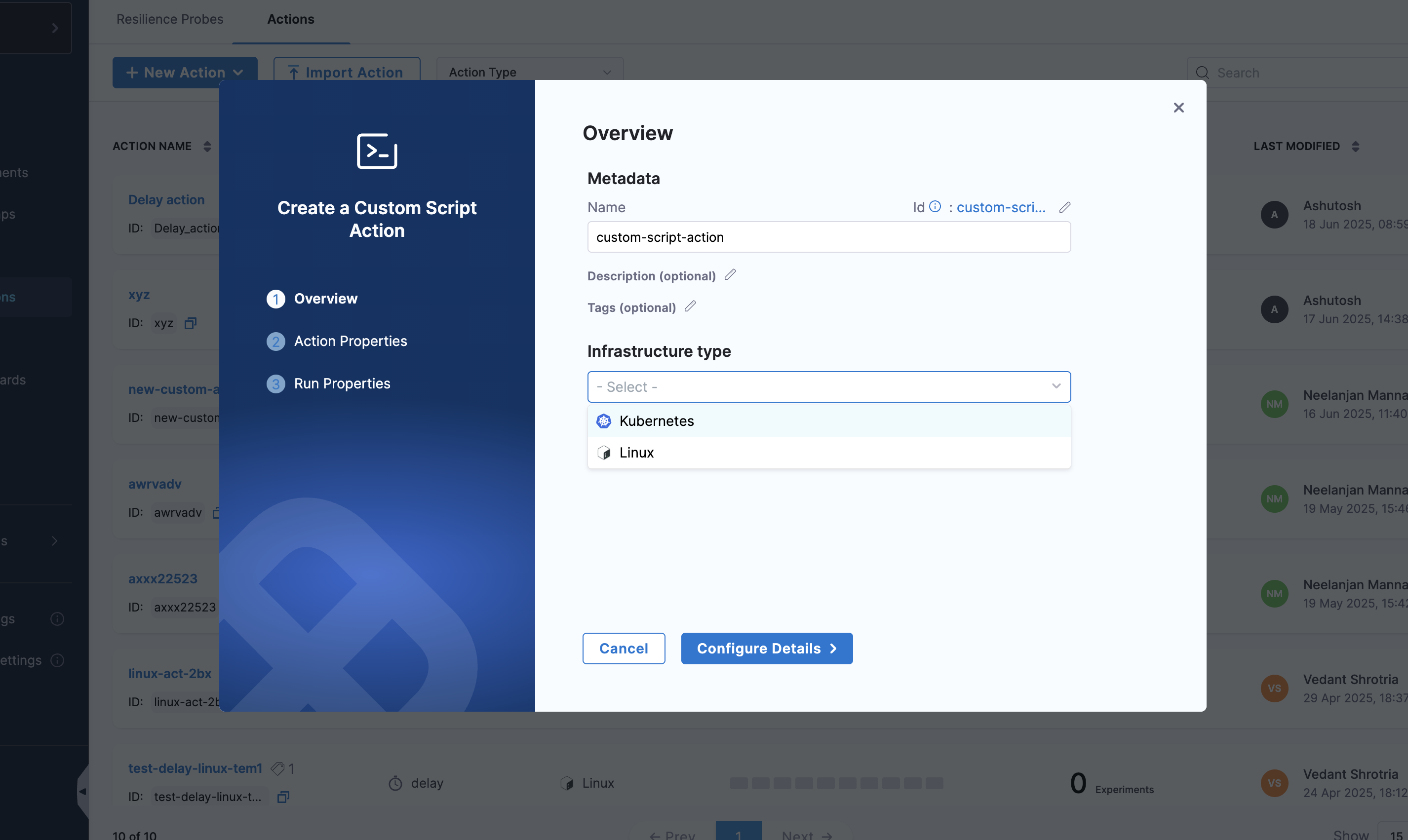 configure custom script action